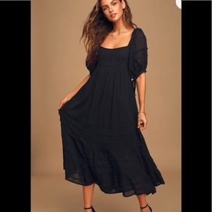 Let’s be friends - black puff sleeve backless midi BNWT